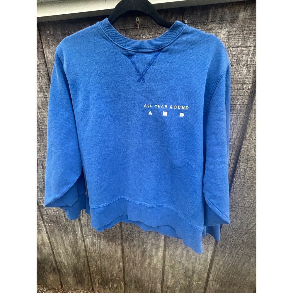 AYR All Year Round Cobalt Blue Crop Fleece Crewneck Sweatshirt Small Minimalist